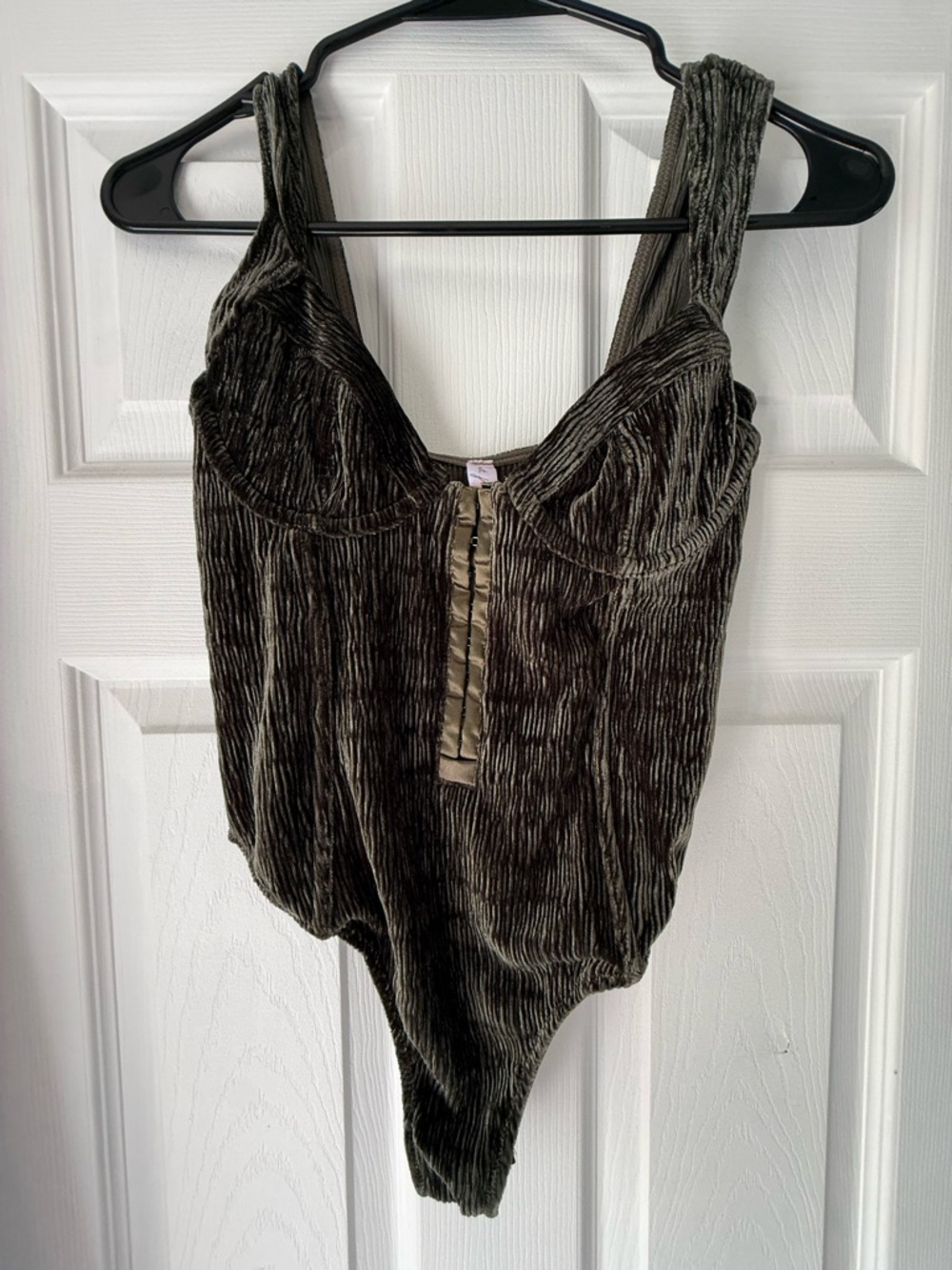 Out From Under Velvet Ribbed Bodysuit Tank Top - Olive Green